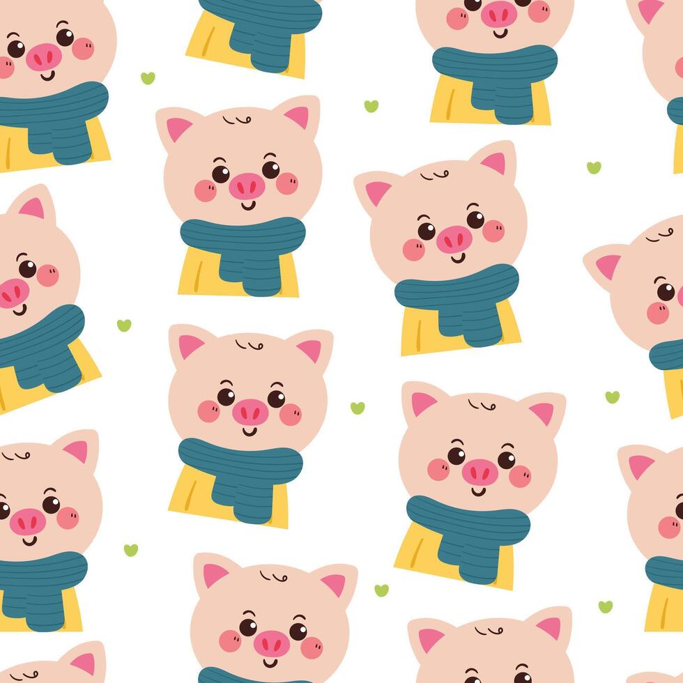 seamless pattern cartoon pig in winter day. cute animal winter wallpaper for fabric print, gift wrap paper vector