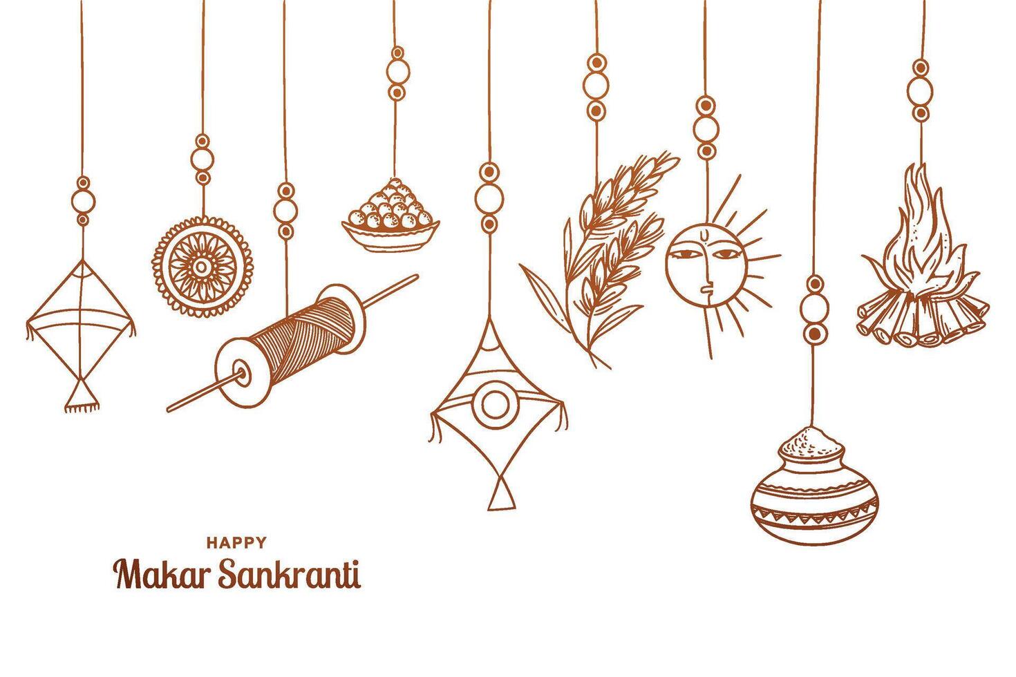 Happy makar sankranti traditional hand draw art design vector