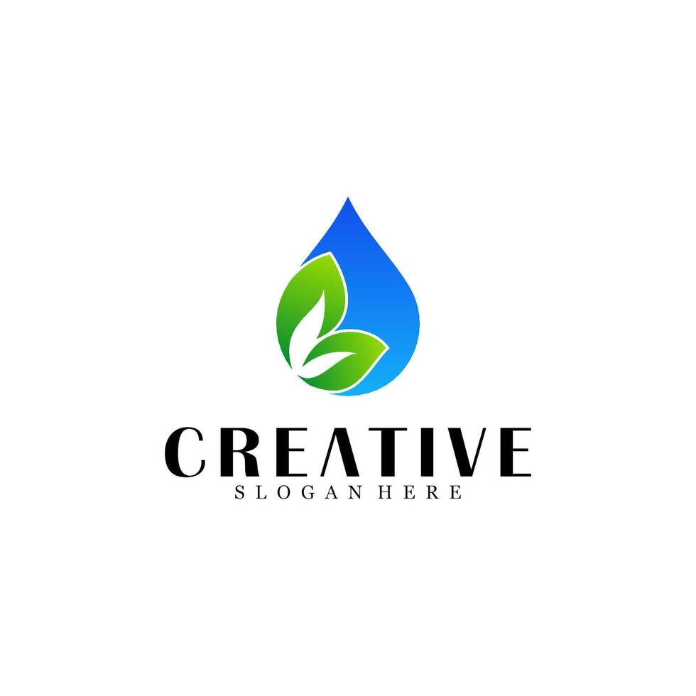 Abstract water with leaf logo design vector