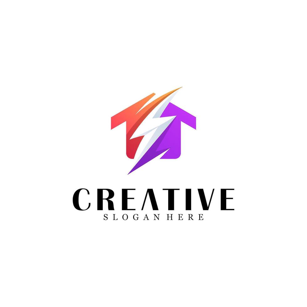 Abstract house with thunder logo design vector