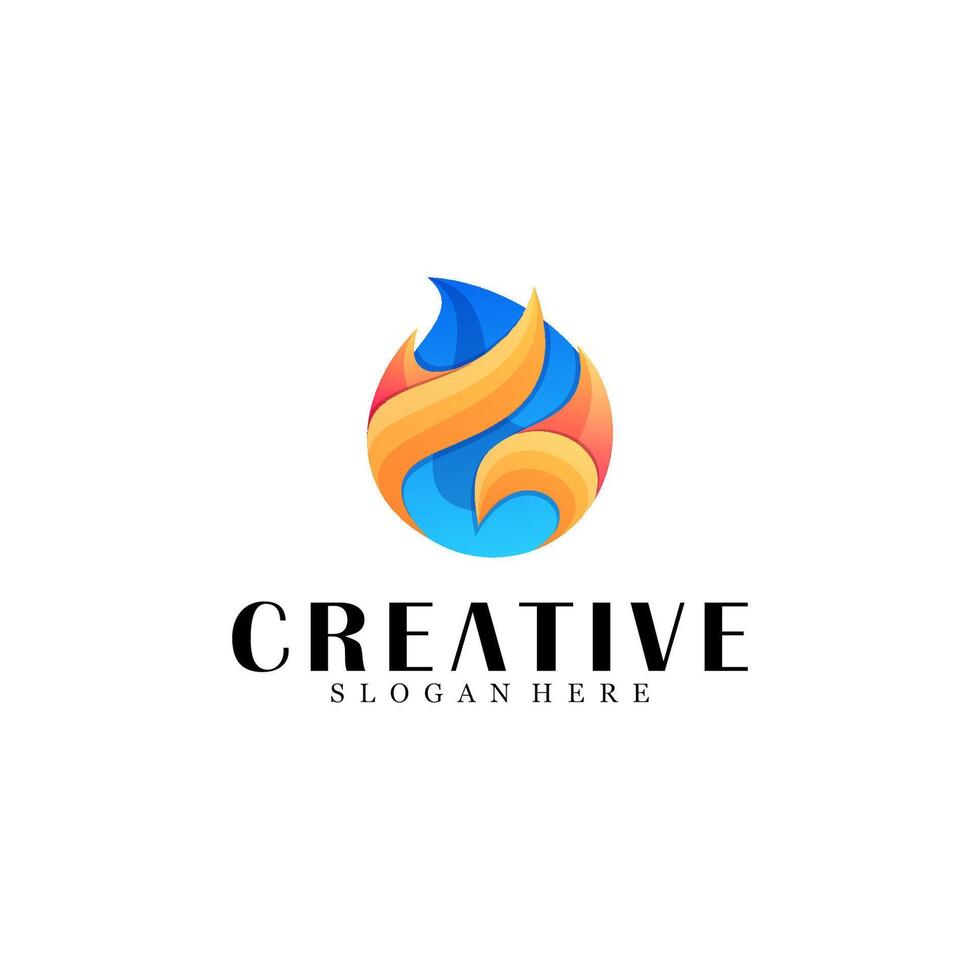 Abstract water with fire logo design vector