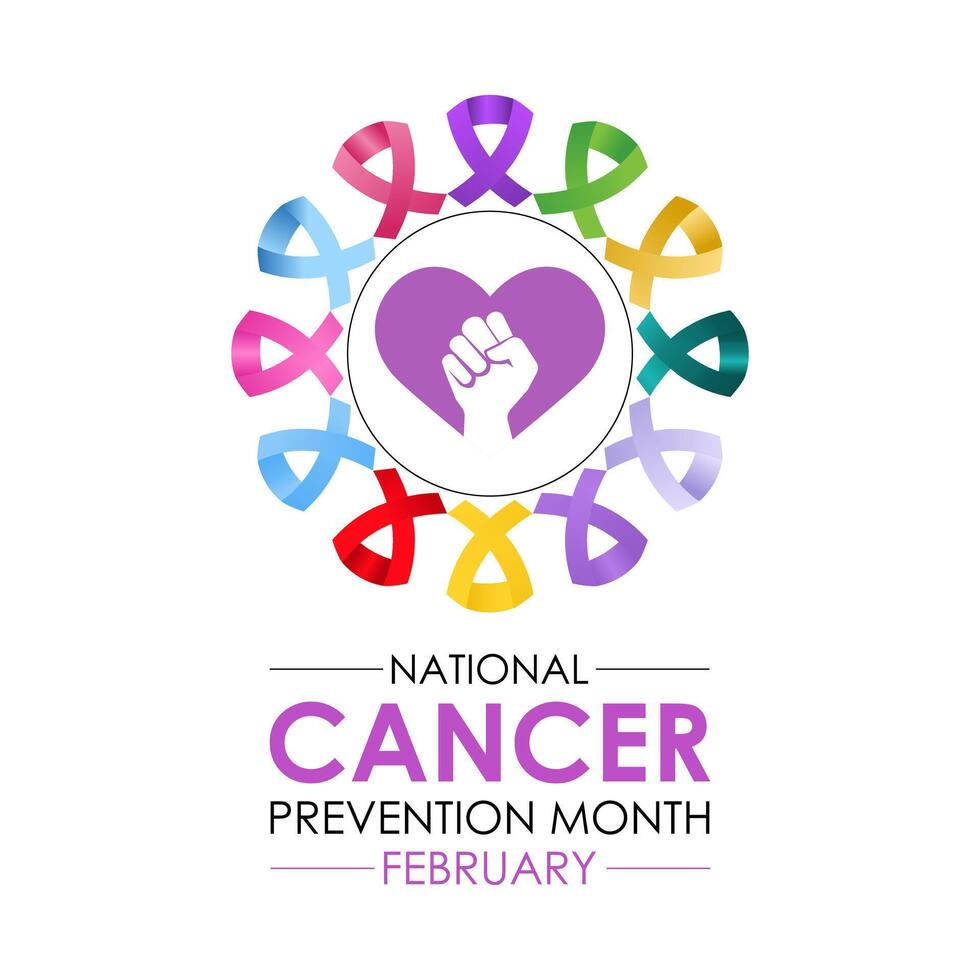 National Cancer Prevention month observed each year during February. Design for banner, cards, prints, social media. vector