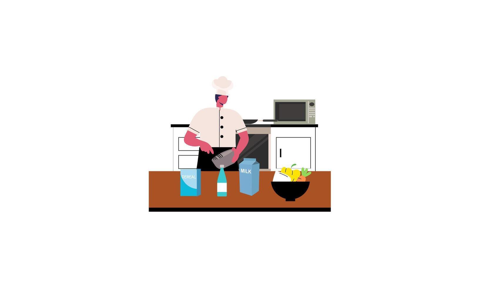 Professional chef cooks food, cooks dishes, prepares food illustration vector