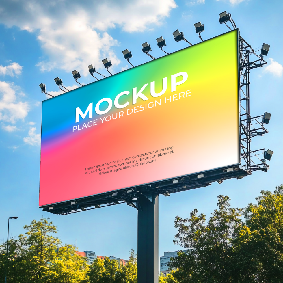 Billboard mockup with colorful background psd