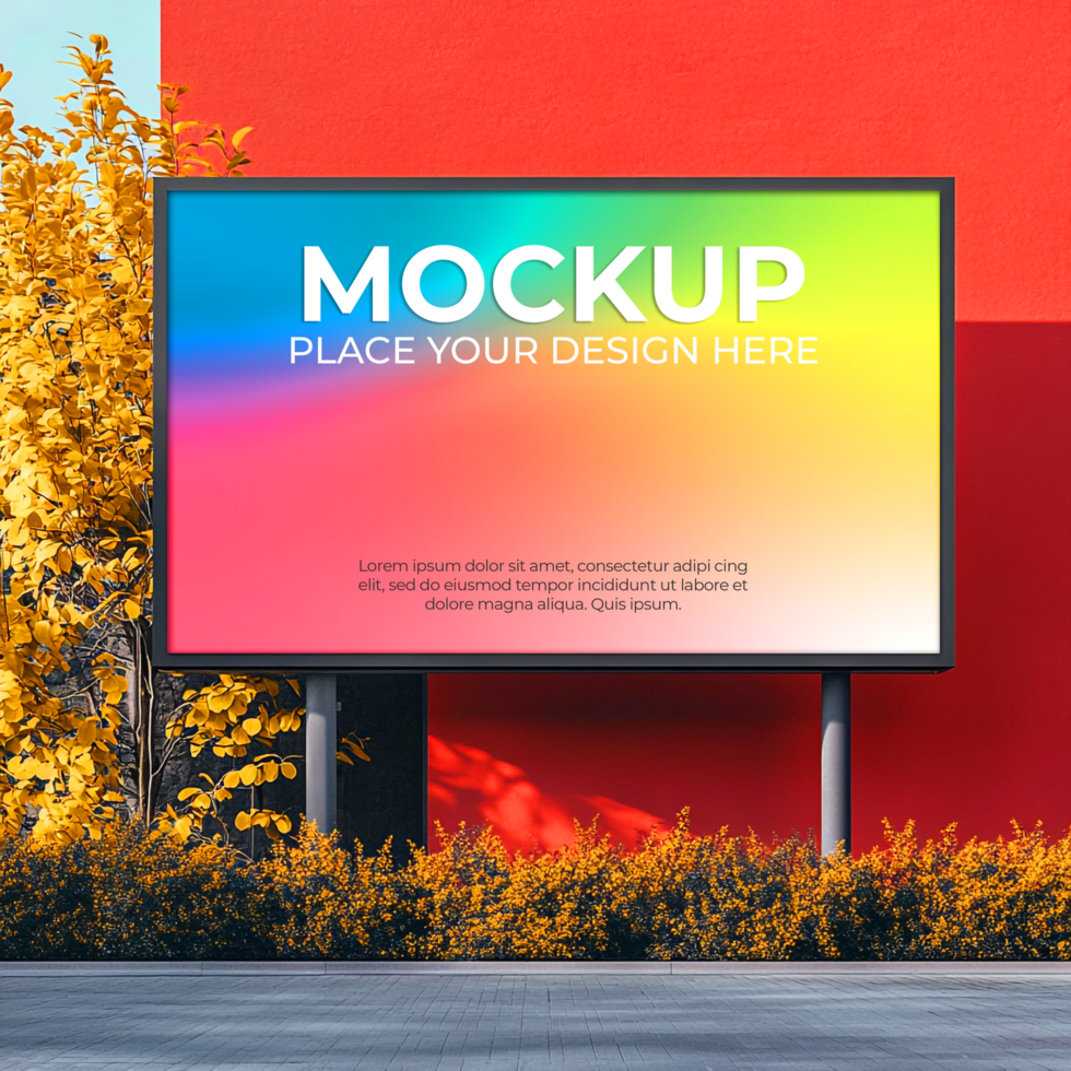 Mockup billboard on the street with autumn leaves psd