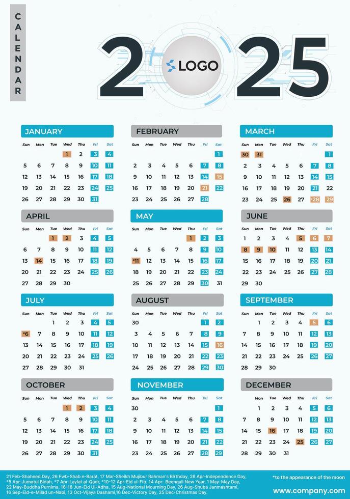 Calendar Design 2025 vector