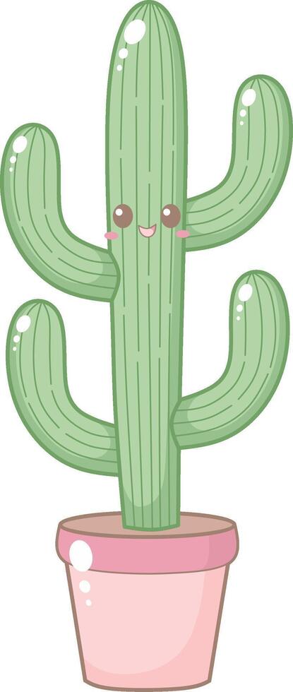 Cute Green Cactus Tree in Pink Pot. Simple House Plant Cacti Illustration. vector