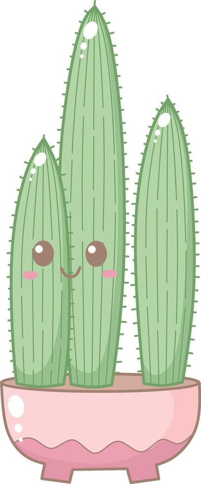 Cute Green Cactus Foliage in Pink Pot. Simple House Plant Cacti Illustration. vector