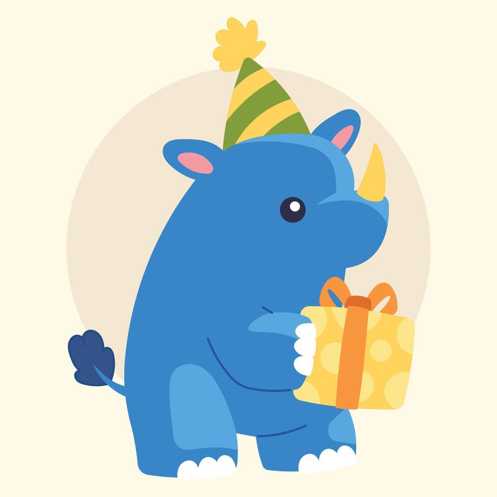 rhino animal birthday illustration vector