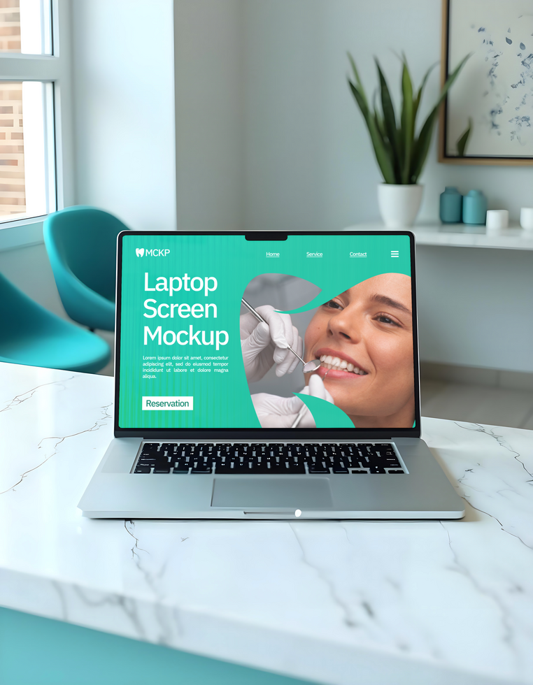 branding dentist laptop mockup psd