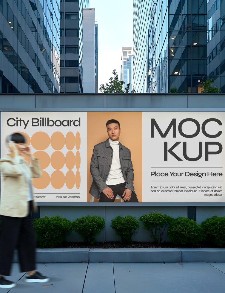 billboard city ads mockup with people psd