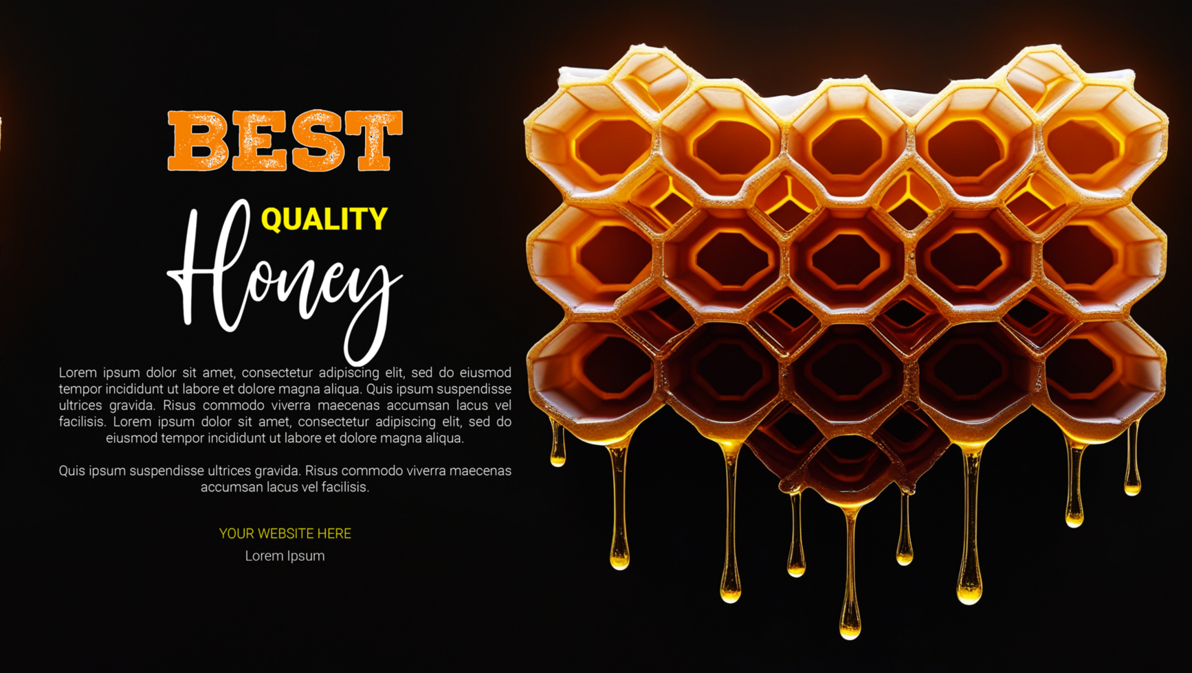 Fresh honey pouring from a honeycomb closeup view psd
