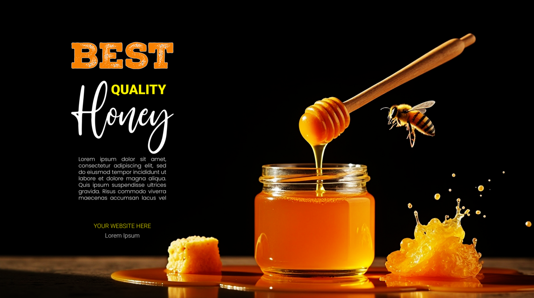 Liquid honey pouring from honeycombs for delicious nutrition psd