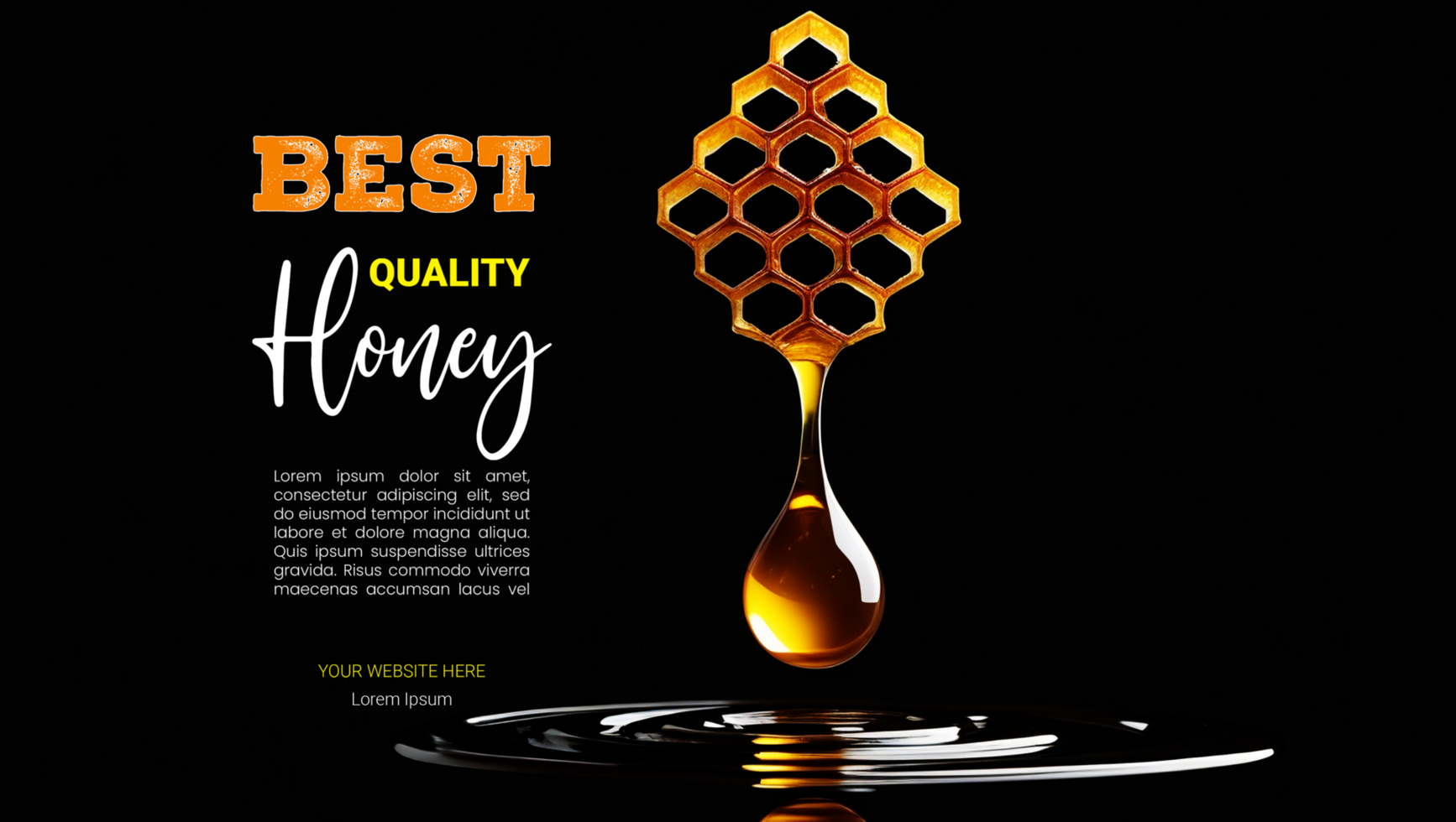 Golden honey dripping naturally from a fresh honeycomb psd