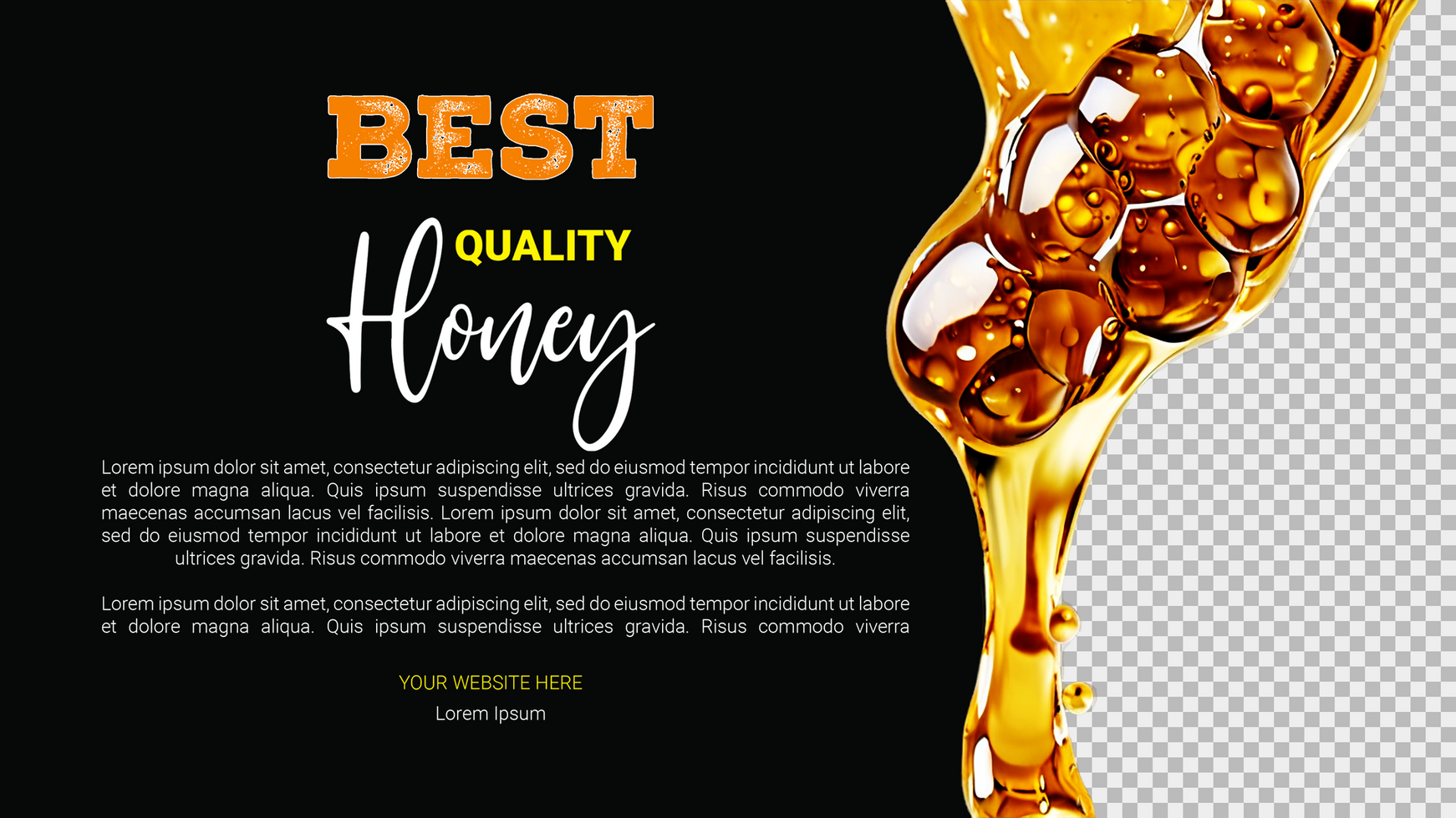 Organic bee honey with golden syrup dripping naturally psd