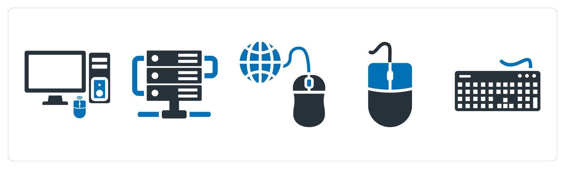 A set of 5 mix icons as computer, server, ppc vector