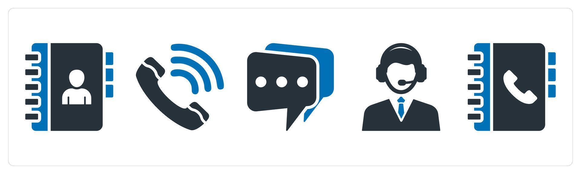 A set of 5 mix icons as contact book, calling, sms vector