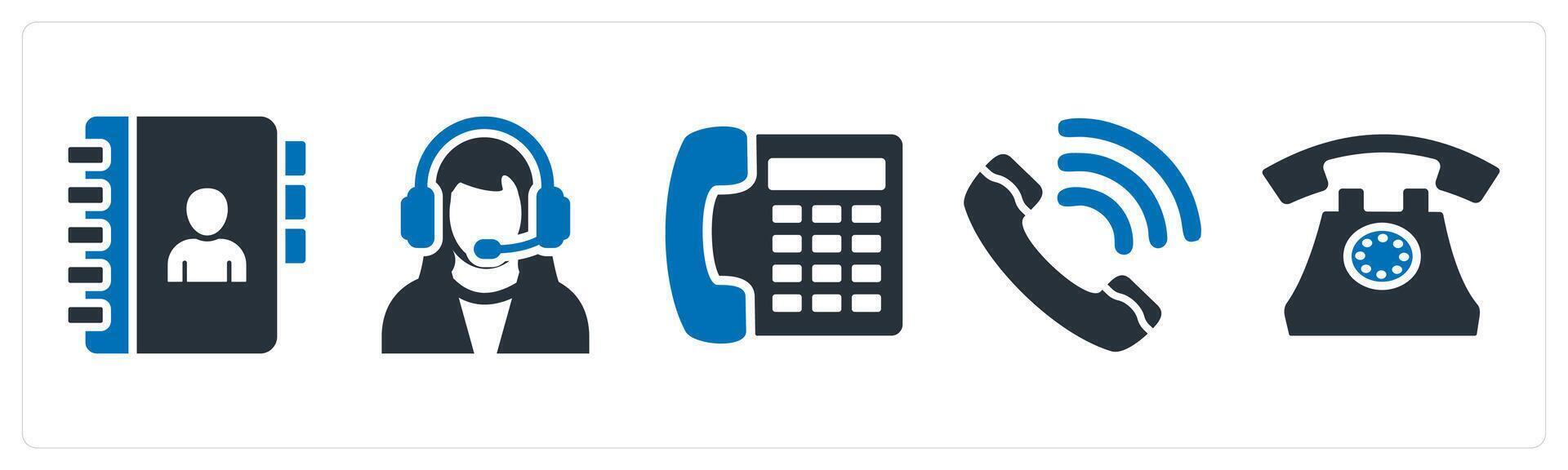 A set of 5 mix icons as contact book, customer support, telephone vector