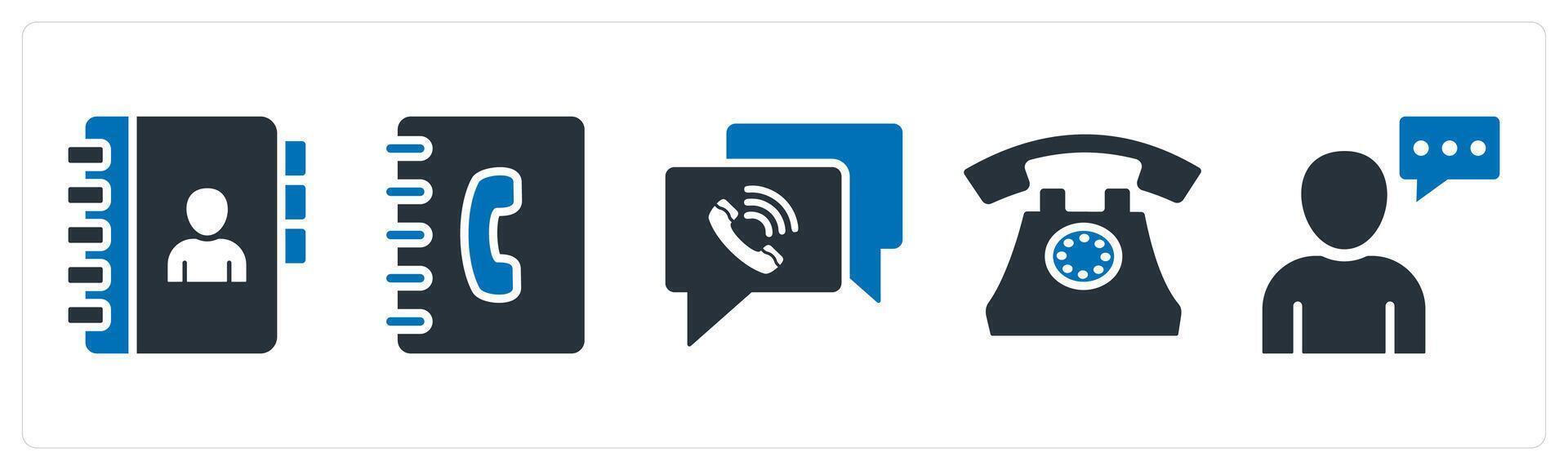A set of 5 mix icons as contact book, business contacts, calling vector
