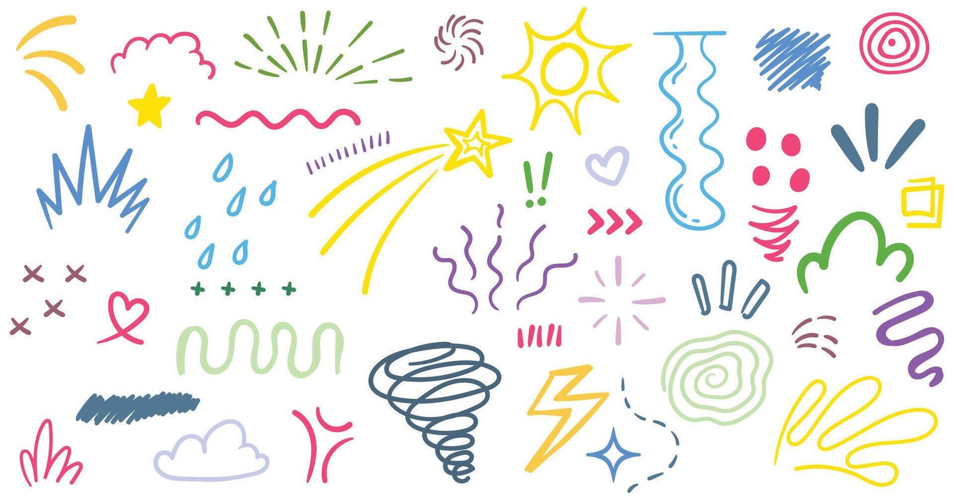 Hand drawn colorful lines. Different textures and shapes contemporary art vector