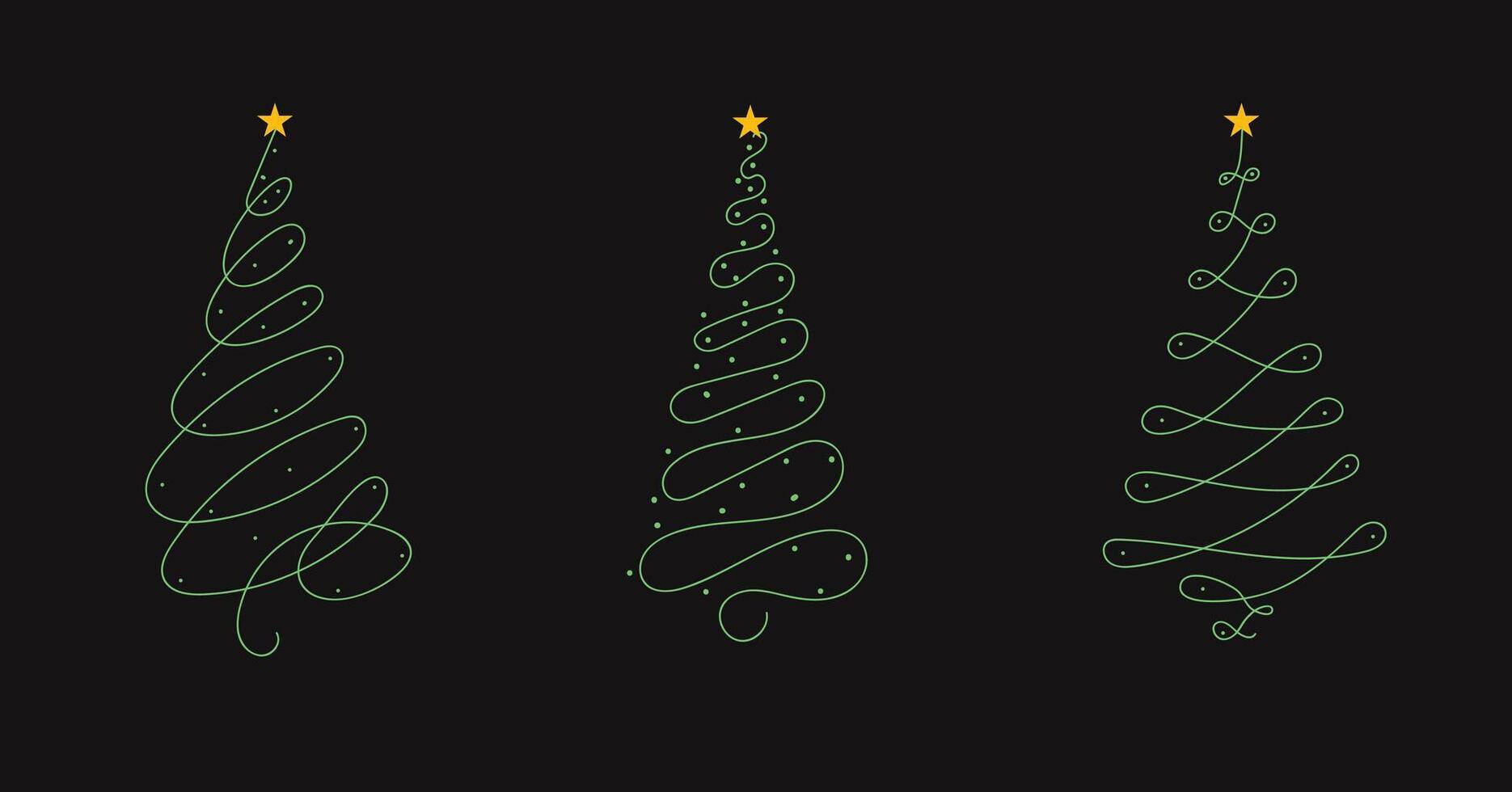 Collection of Outline Christmas Trees icon with golden stars. New Year and Christmas vector