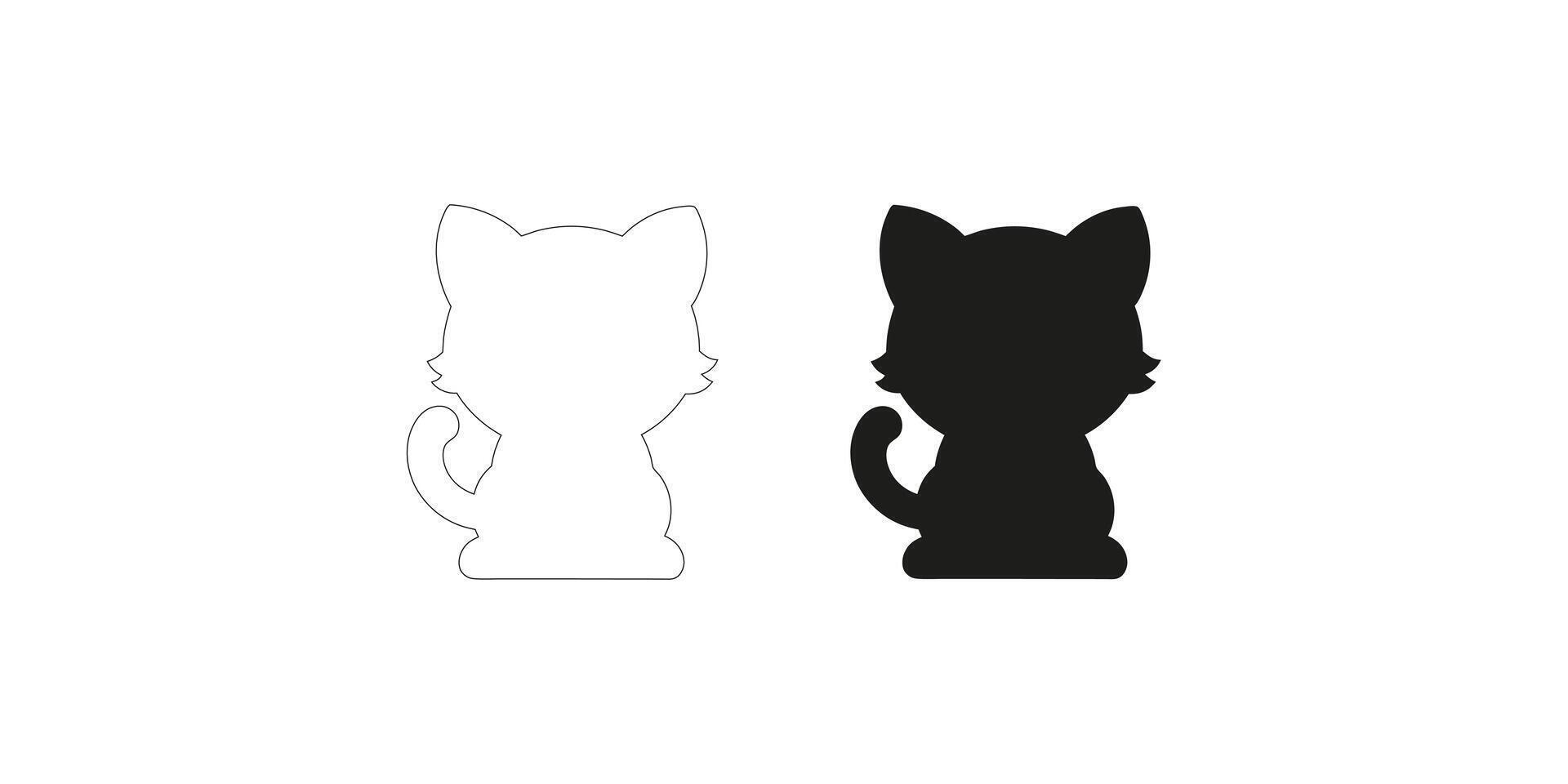 Baby Cat Silhouette and Outline vector