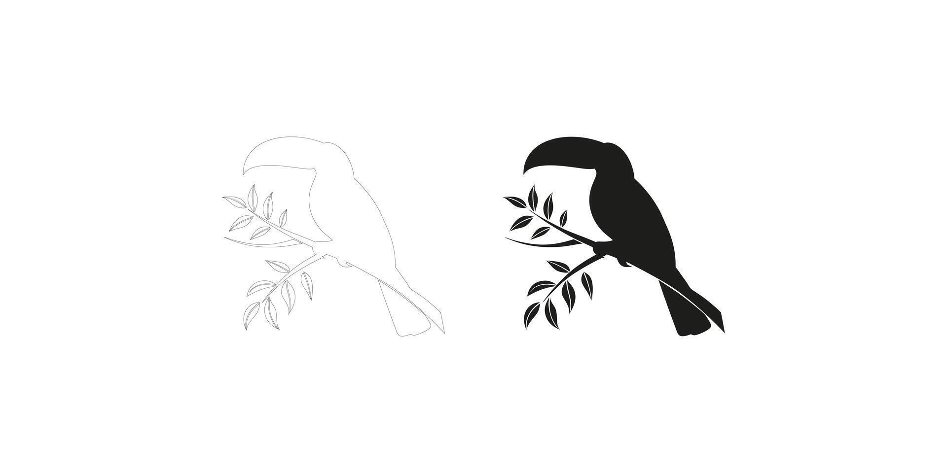Toucan Silhouette and Line Art Illustration for Tropical Theme Design vector