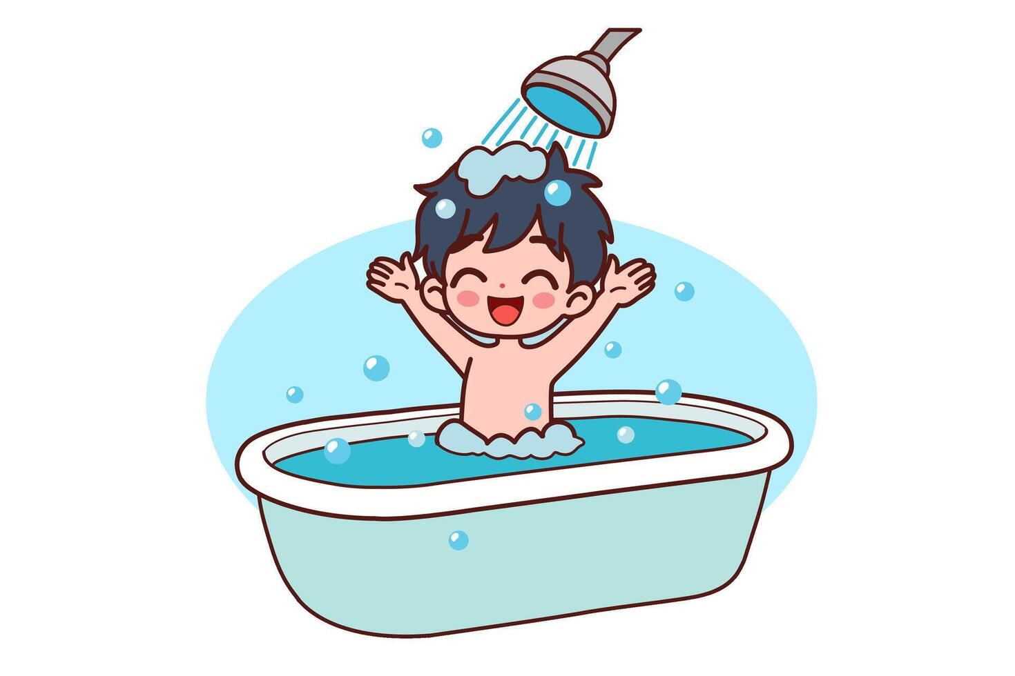 The child is bathing in the bathtub. illustration in cartoon style. vector