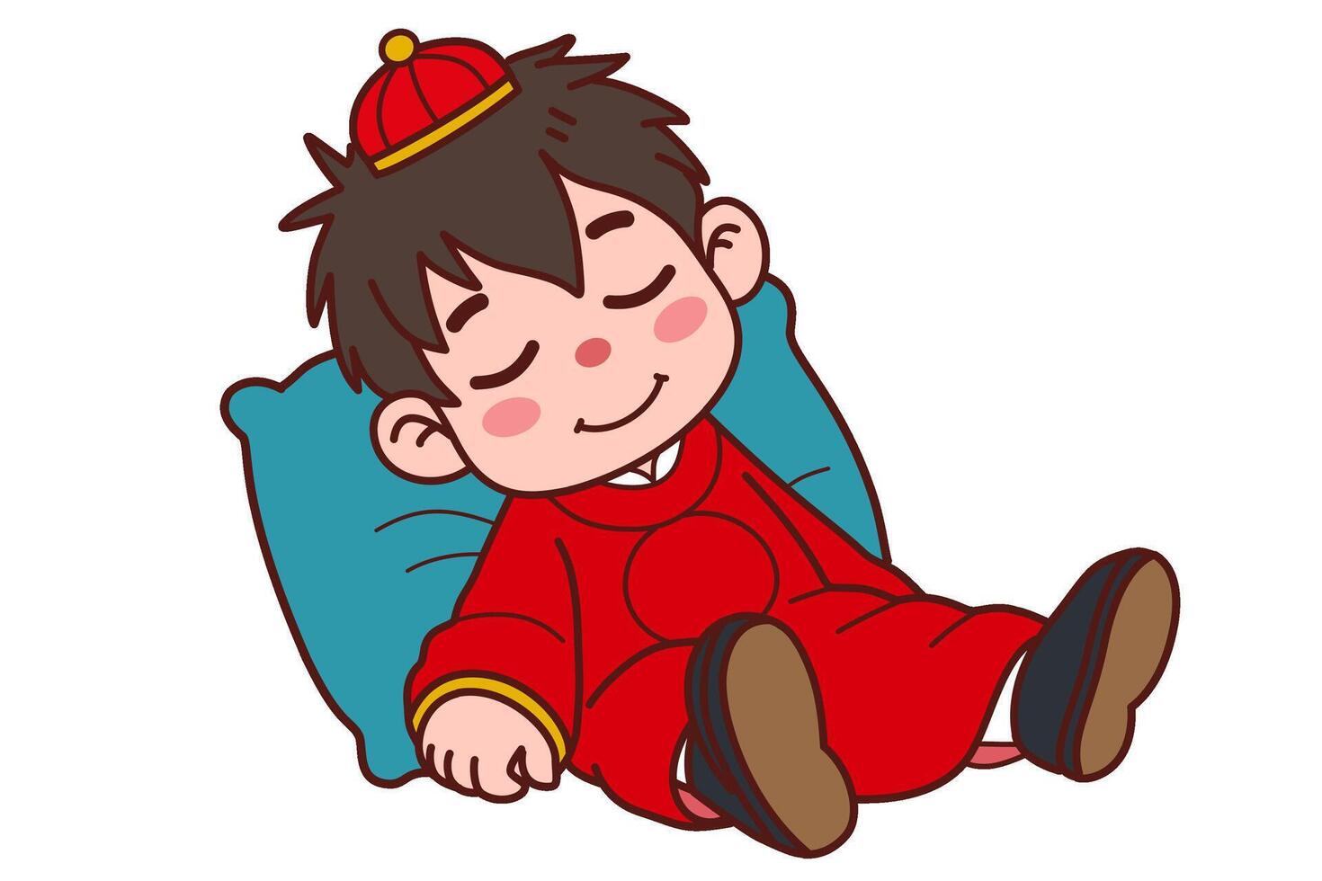 A chinese man fell asleep. illustration in cartoon style. vector
