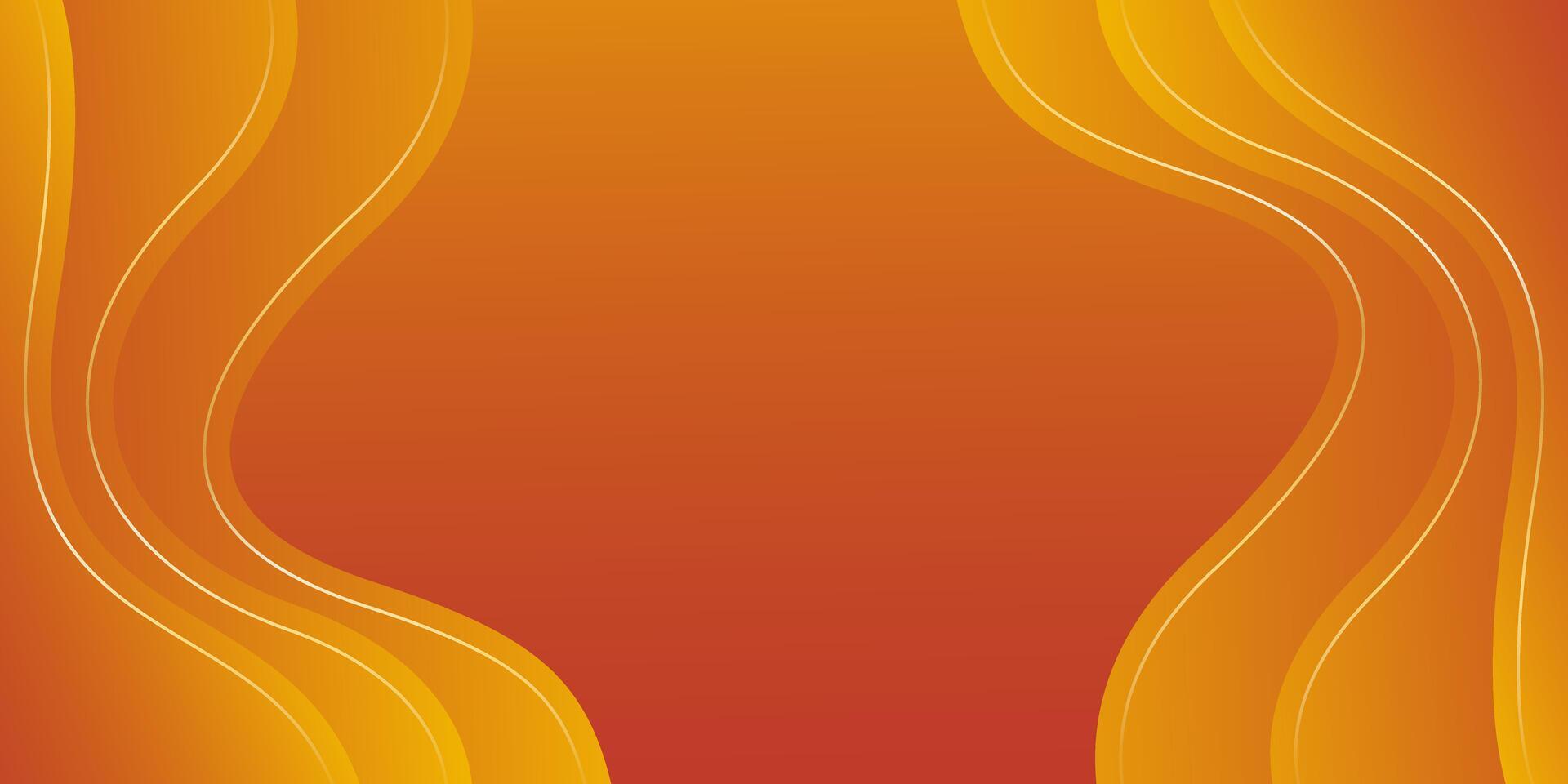 Simple Orange red luxury wave background with gold lines. Abstract gradient wallpapers vector