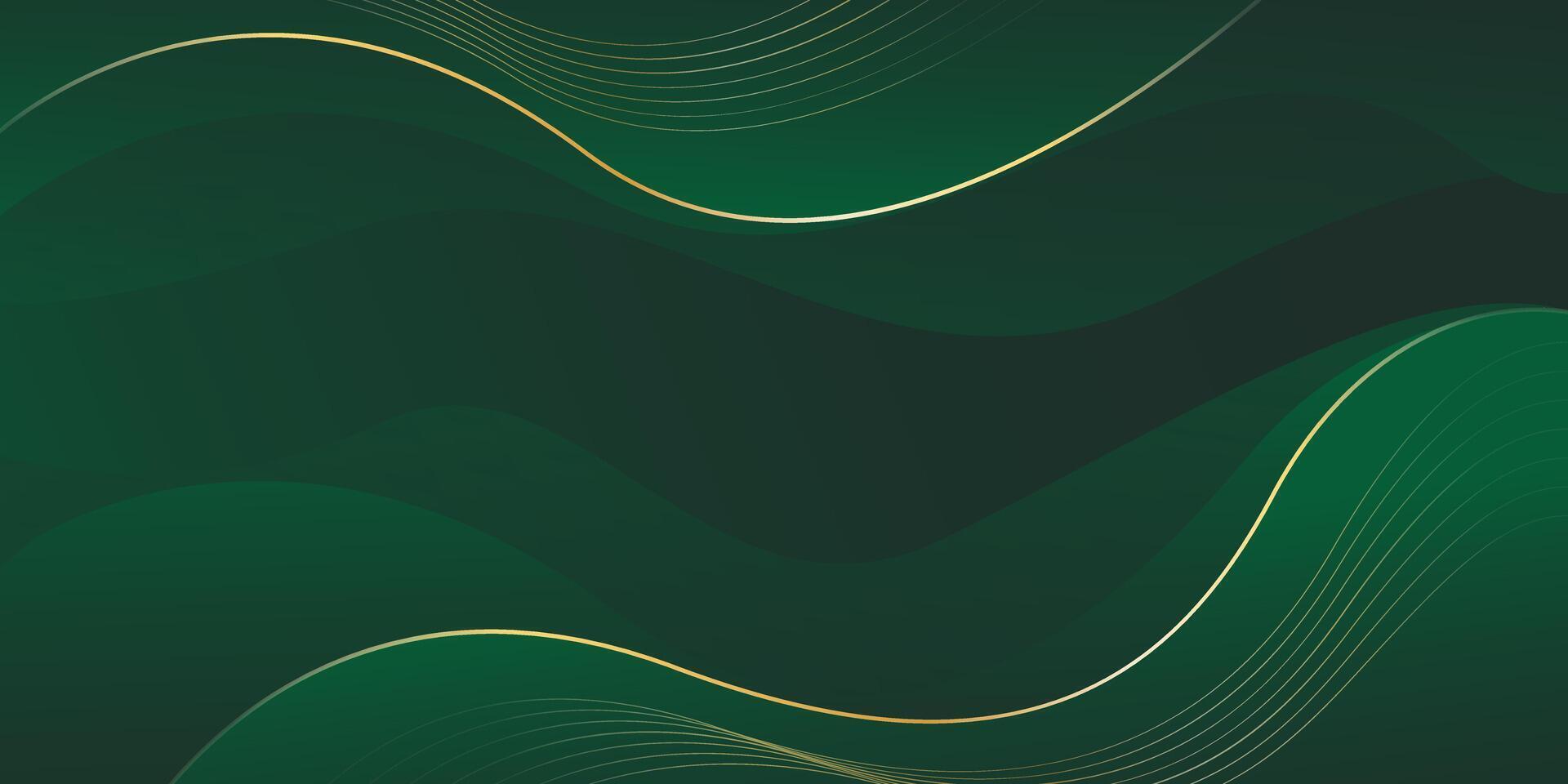 Emerald green luxury wave background with gold lines. Elegant gradient modern wallpapers vector