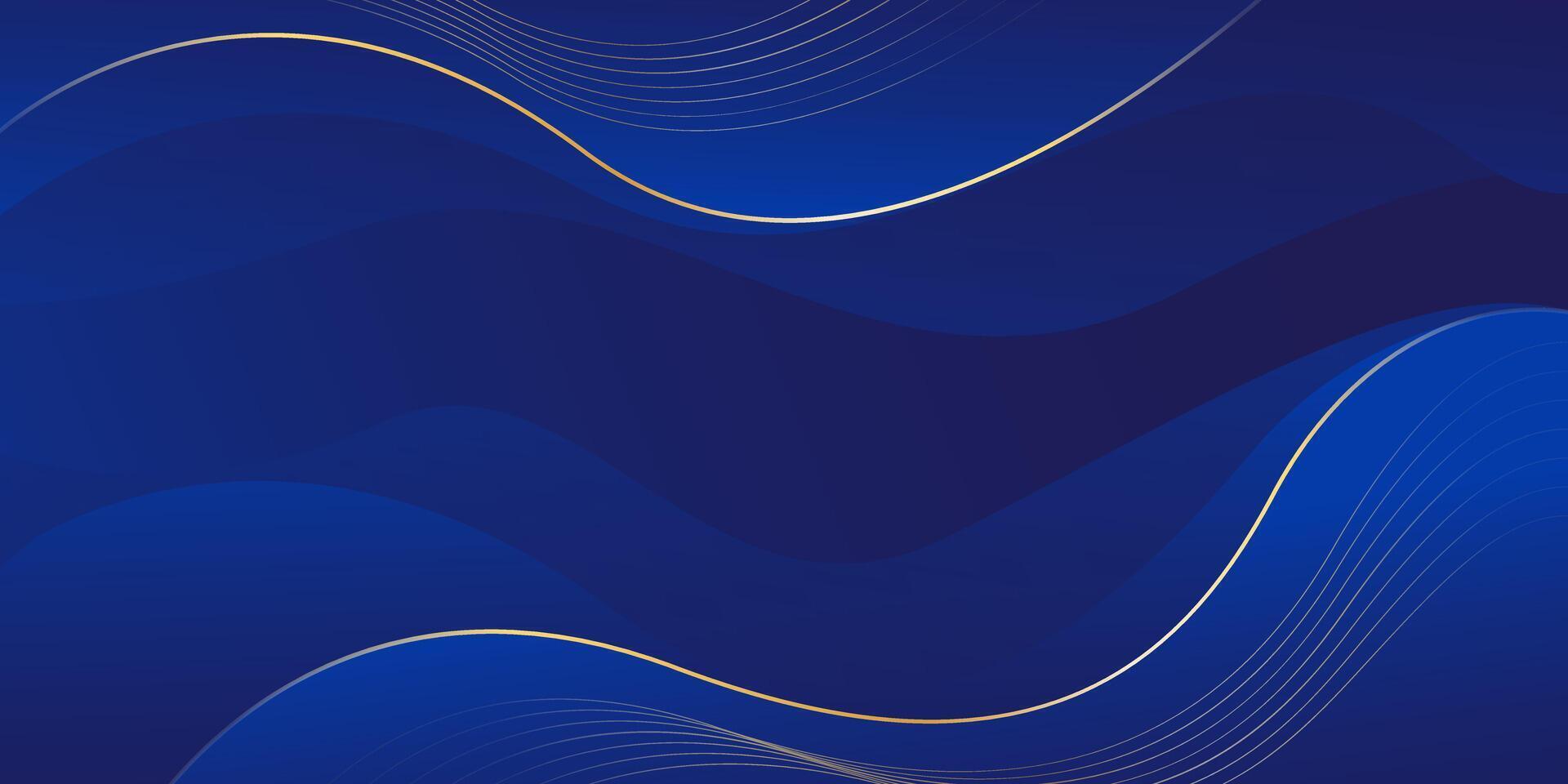 Abstract blue luxury wave background with gold lines. Elegant gradient modern wallpapers vector