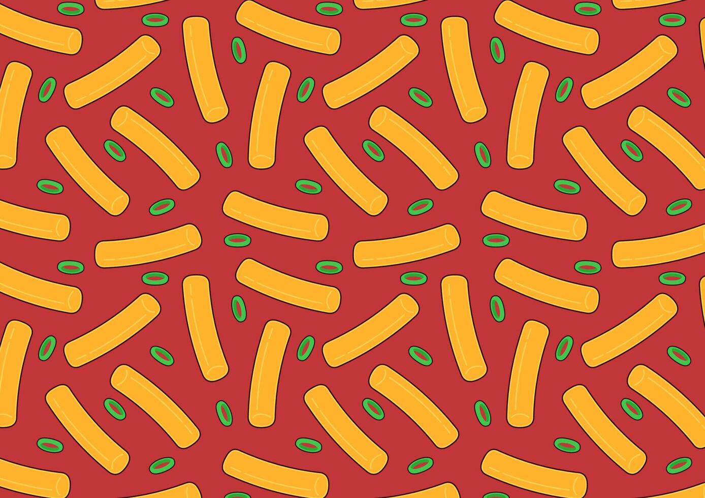 Tteokbokki Noodle . Korean food. Spicy rice cake. Spicy rice cake pattern wallpaper. ingredient pattern. vector