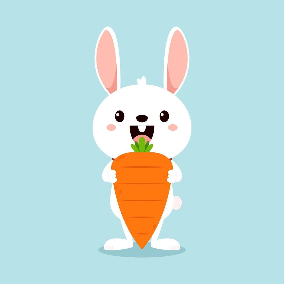 Rabbit character design. Cute white bunny with carrot. Rabbit cartoon collection. vector