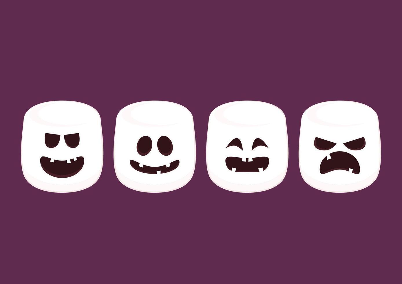 Marshmallow cartoon. marshmallow character design. Marshmallow in a with cute pumpkin face. Halloween dessert. Halloween party. vector