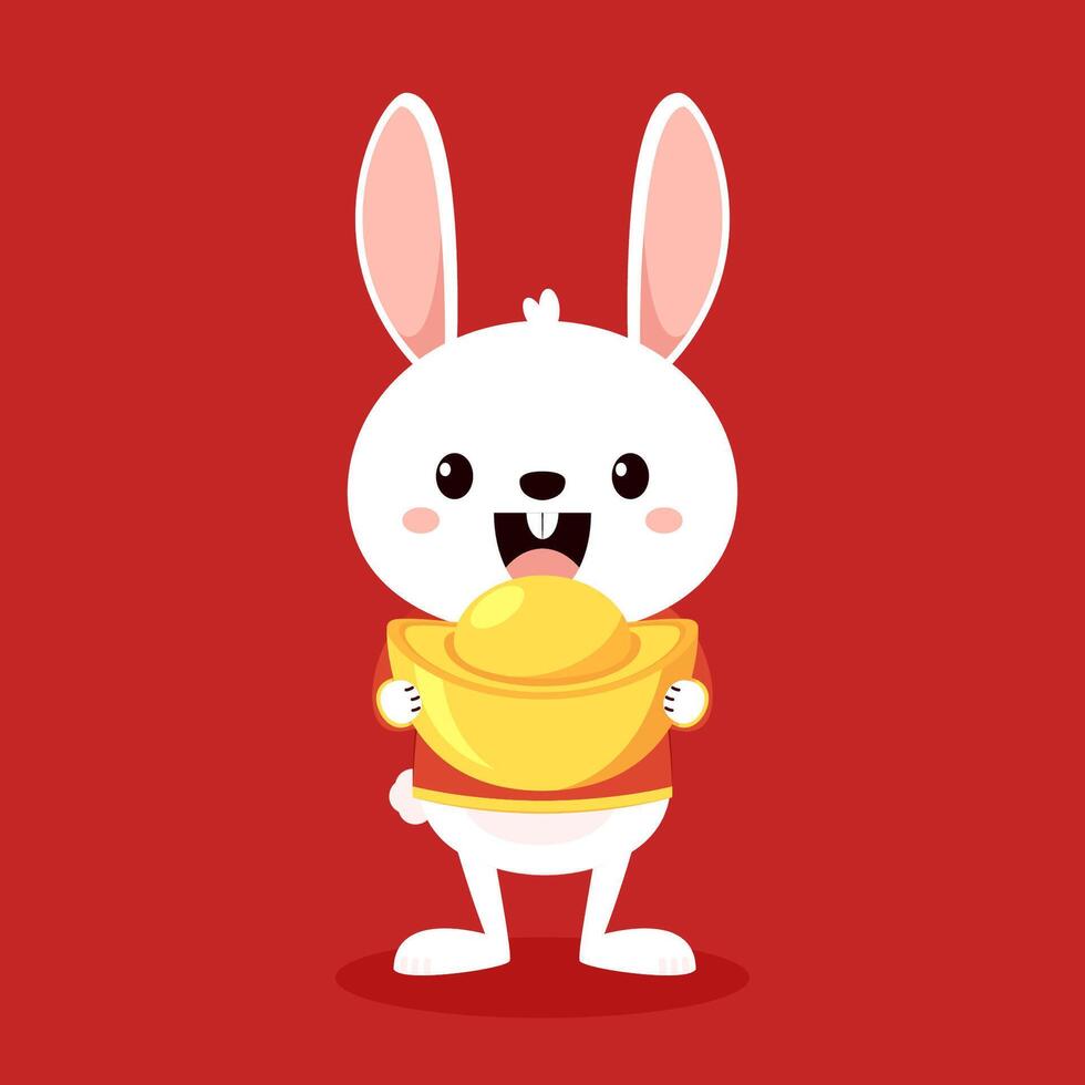 Happy Chinese new year greeting card with cute rabbit. Animal holidays cartoon character. Rabbit icon . Year of Rabit. vector