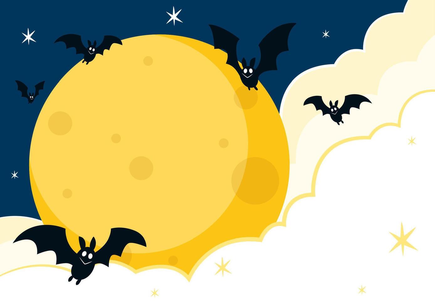 Halloween banner. Halloween background with illustration of flying bats over moon. Yellow moon. vector