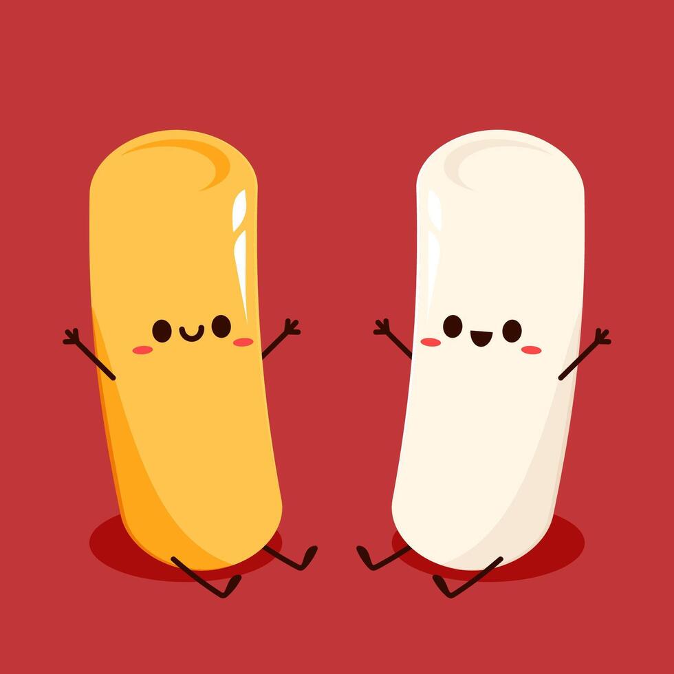 Cute Tteokbokki noodle cartoon. Korean street food. simple logo sausage. Tteokbokki is korean food. vector