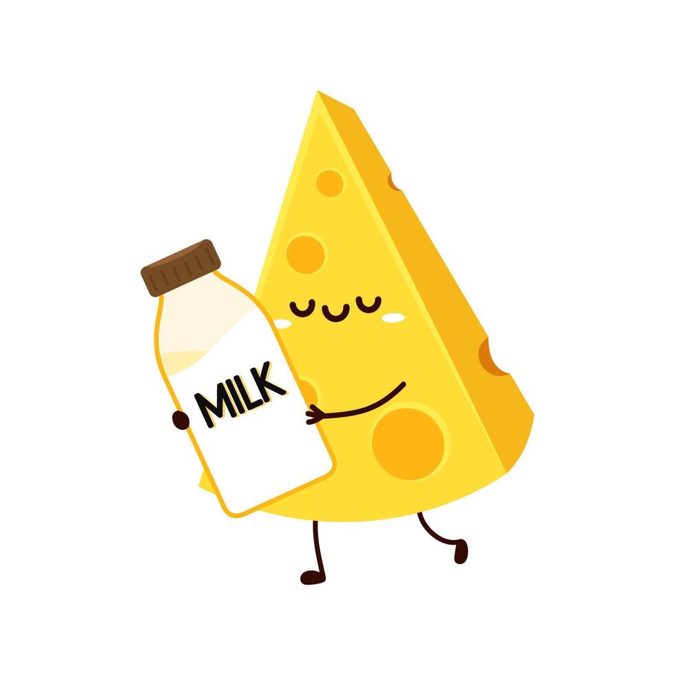 Cute happy cheese character. Funny food emoticon in flat style. Dairy emoji illustration. vector