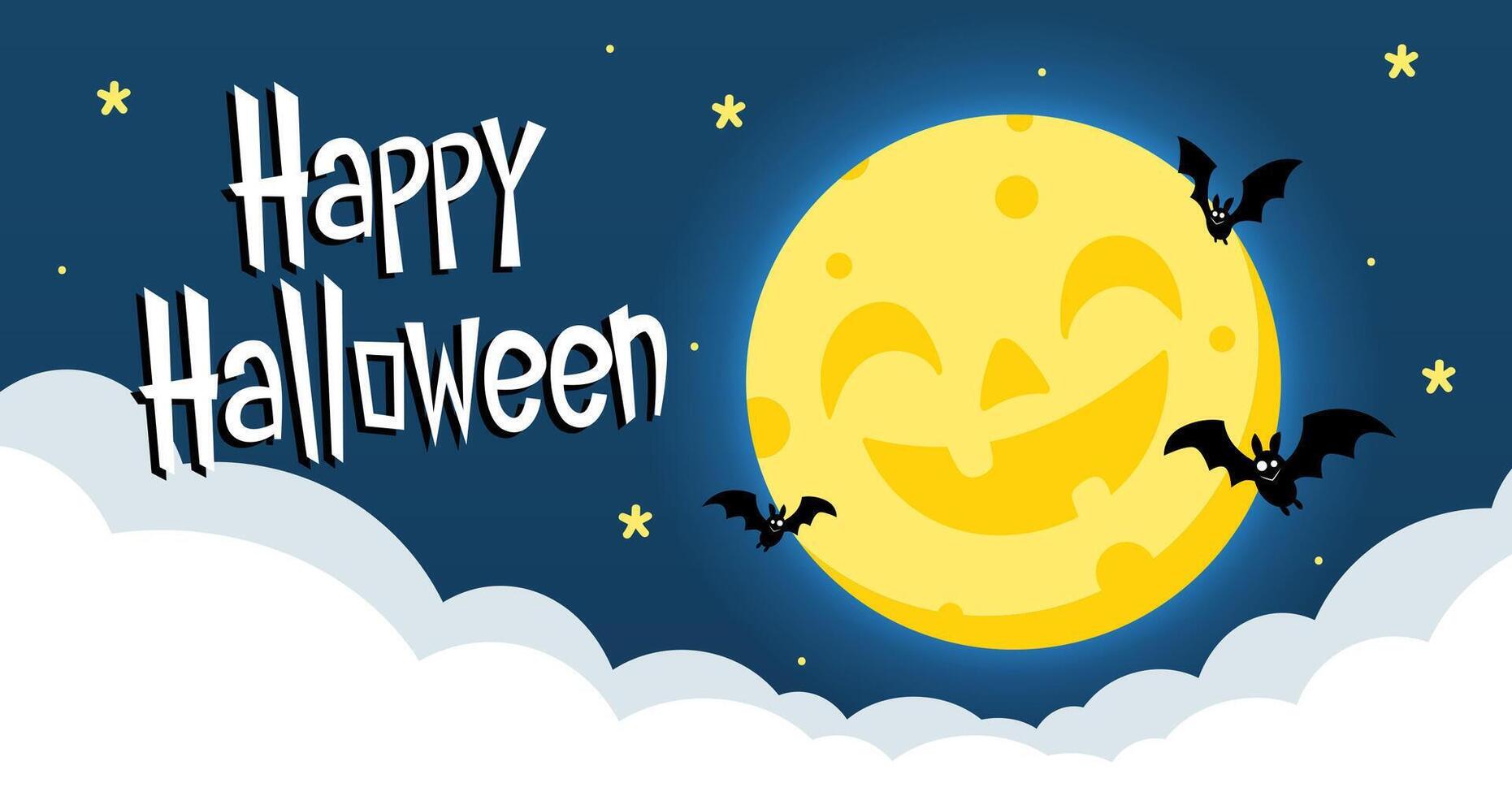 Halloween banner. Halloween background with illustration of flying bats over moon. Yellow moon. vector