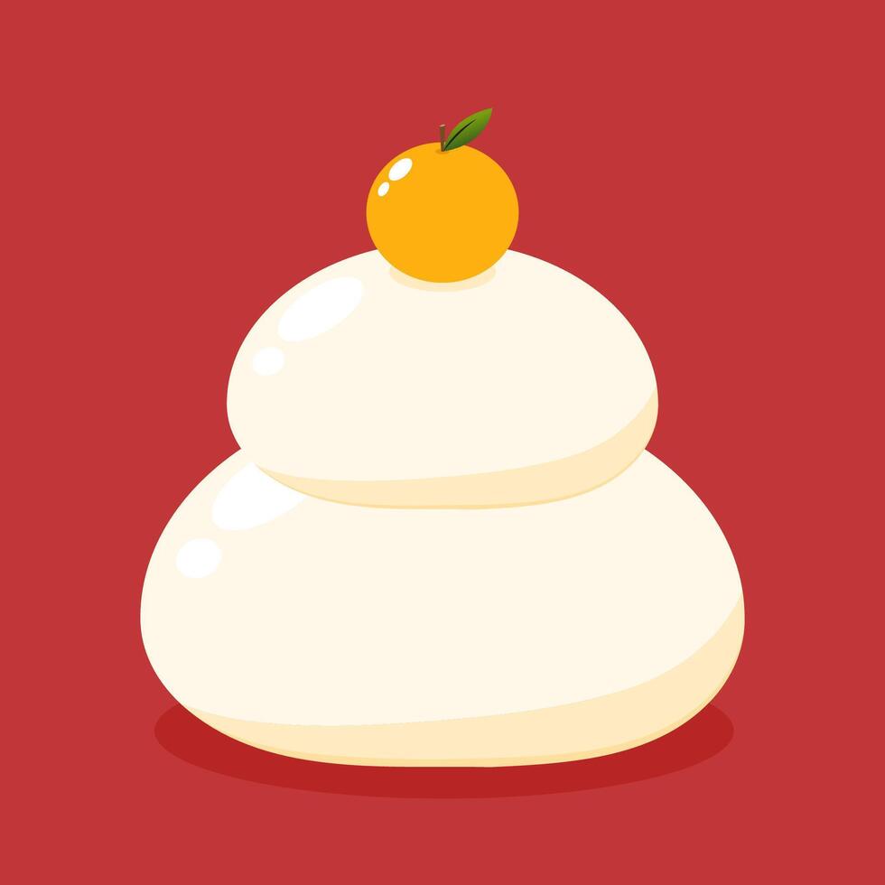 Japanese New Year Kagami Mochi Rice Cake. Illustration material Kagami mochi lucky charm simple . vector