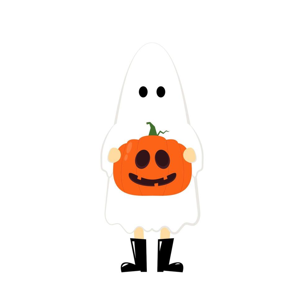Man or gril wearing white spirits disguised as ghosts in the Halloween festivities. character design illustration. Cute ghost cartoon. vector