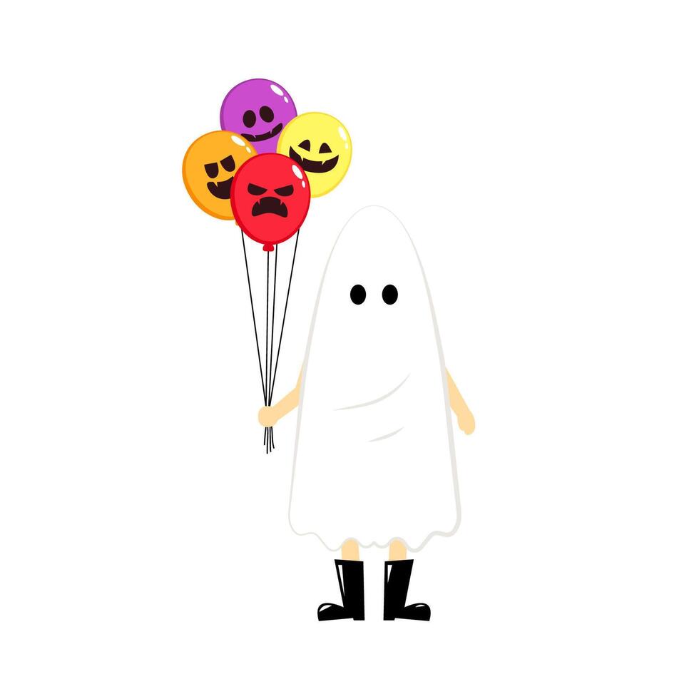 Man or gril wearing white spirits disguised as ghosts in the Halloween festivities. character design illustration. Cute ghost cartoon. vector