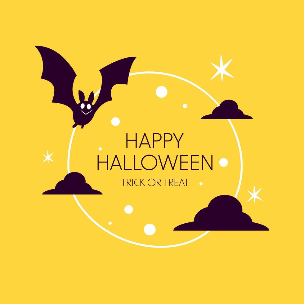 Halloween banner. Halloween background with illustration of flying bats over moon. Yellow moon. vector