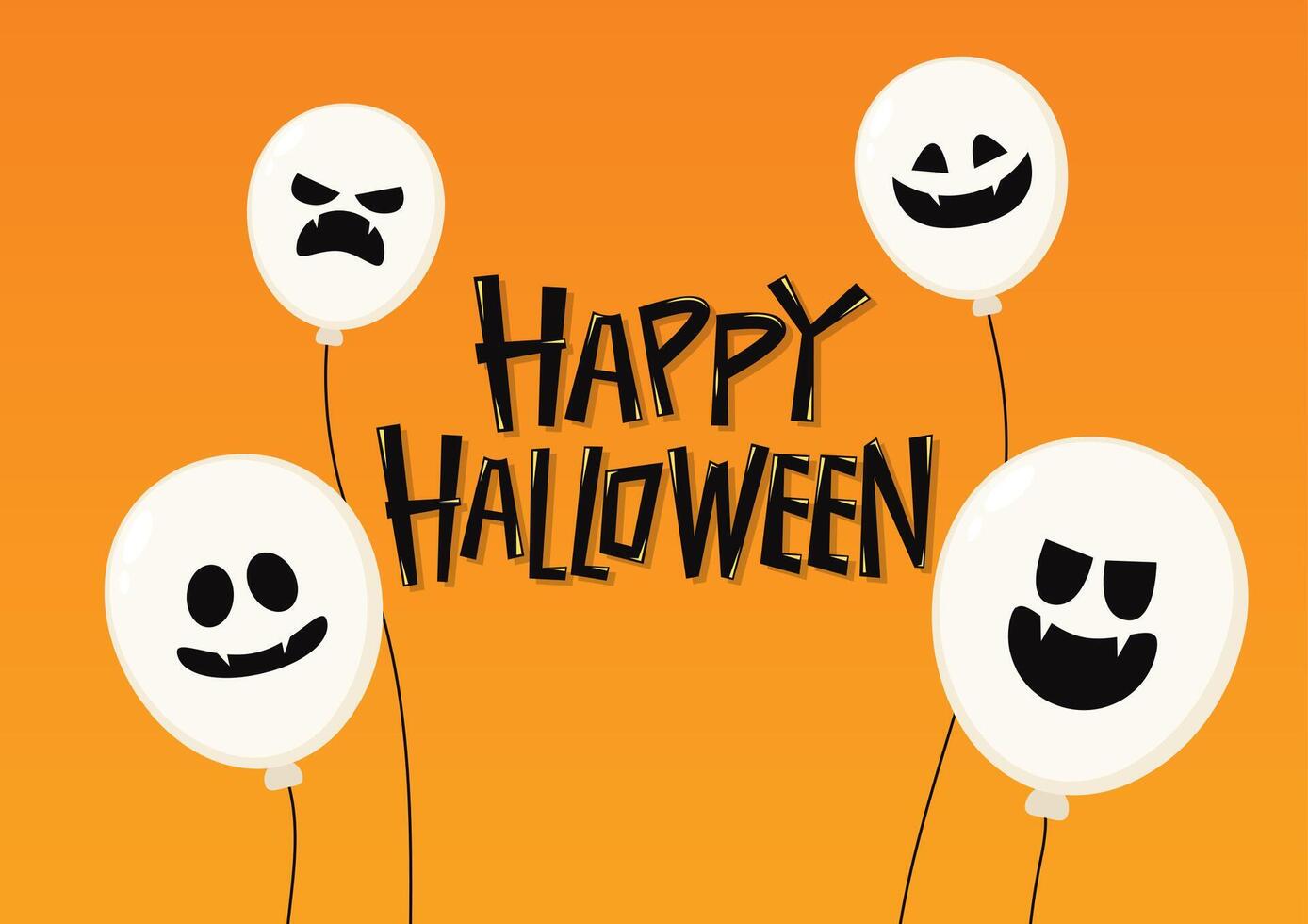 Happy Halloween text banner. Happy Halloween text design on orange background. Halloween balloon. Pumpkin face on balloon. vector