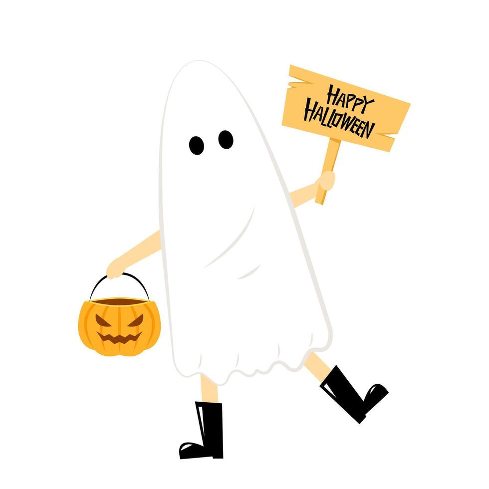 Man or gril wearing white spirits disguised as ghosts in the Halloween festivities. character design illustration. Cute ghost cartoon. vector