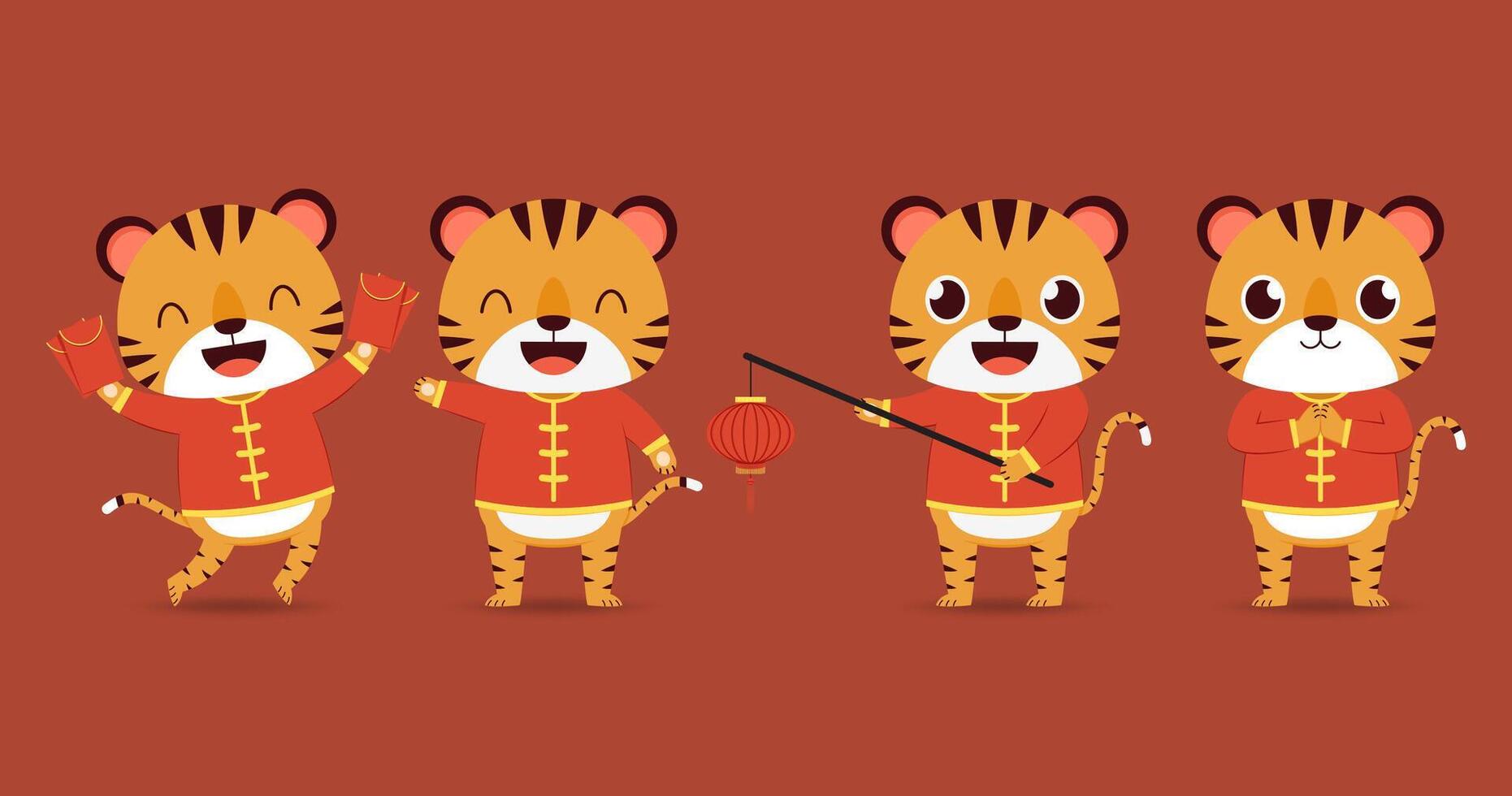 Happy Chinese new year poster. Happy Chinese new year greeting. Tiger character design. vector