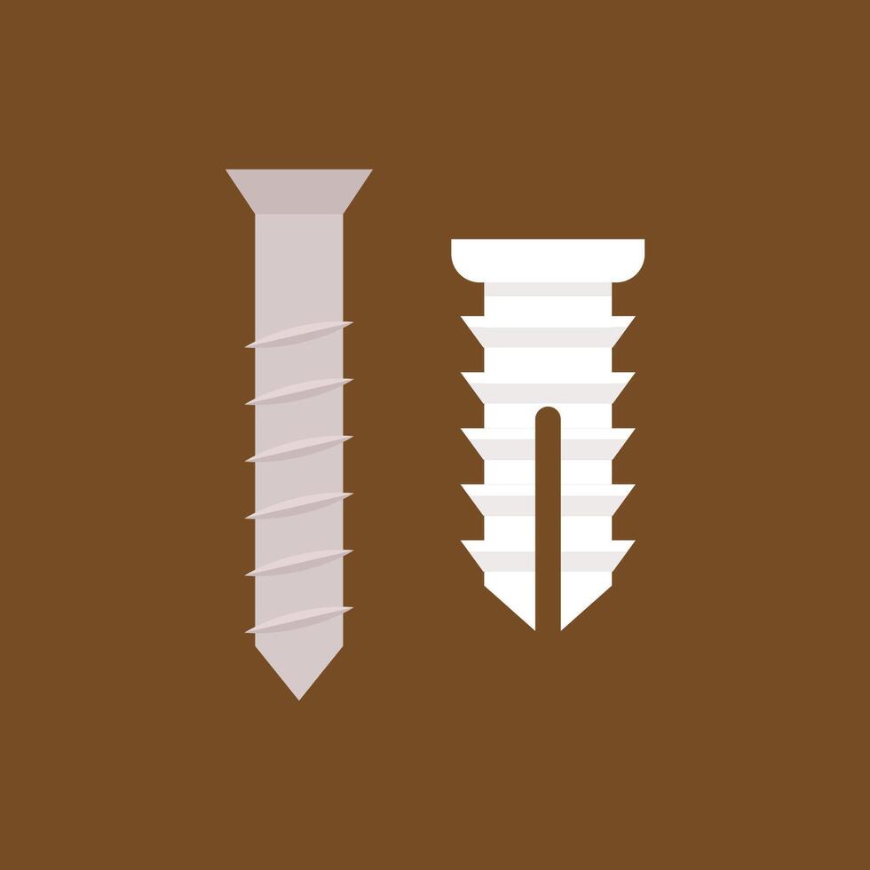 Close-up on screws, metal screws, iron screws . vector