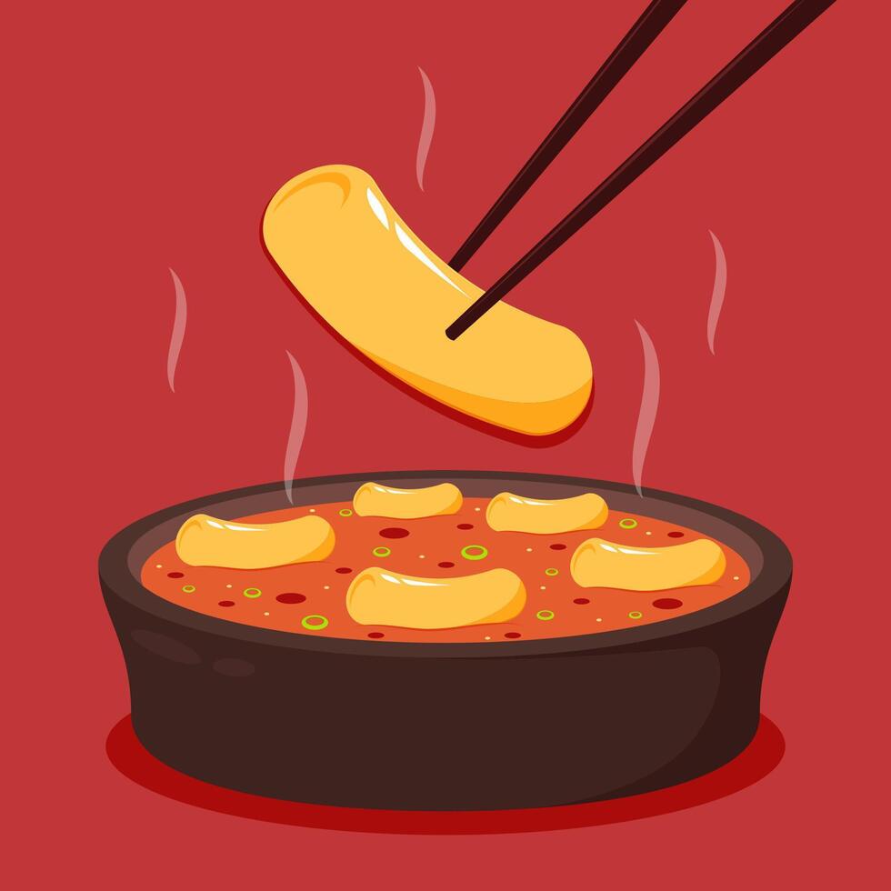 Tteokbokki Noodle . Korean food. Spicy rice cake. Tteokbokki logo design. vector