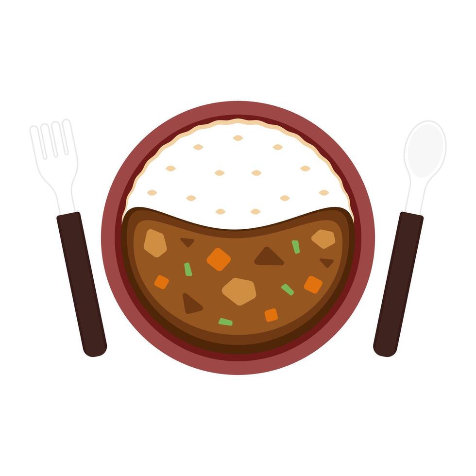 Japanese curry cartoon . Japanese curry top view on white background. vector